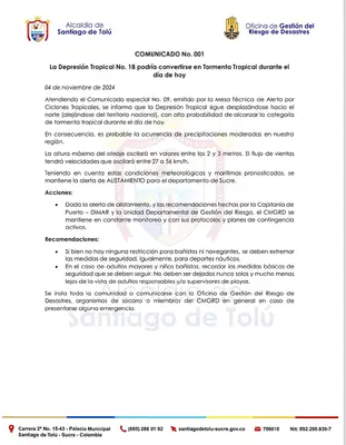 Aviso Importante: Depresión Tropical No. 18