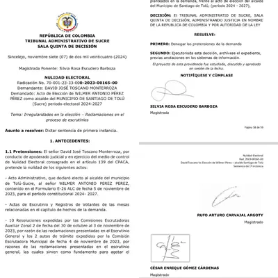 Fallo del Tribunal Administrativo de Sucre